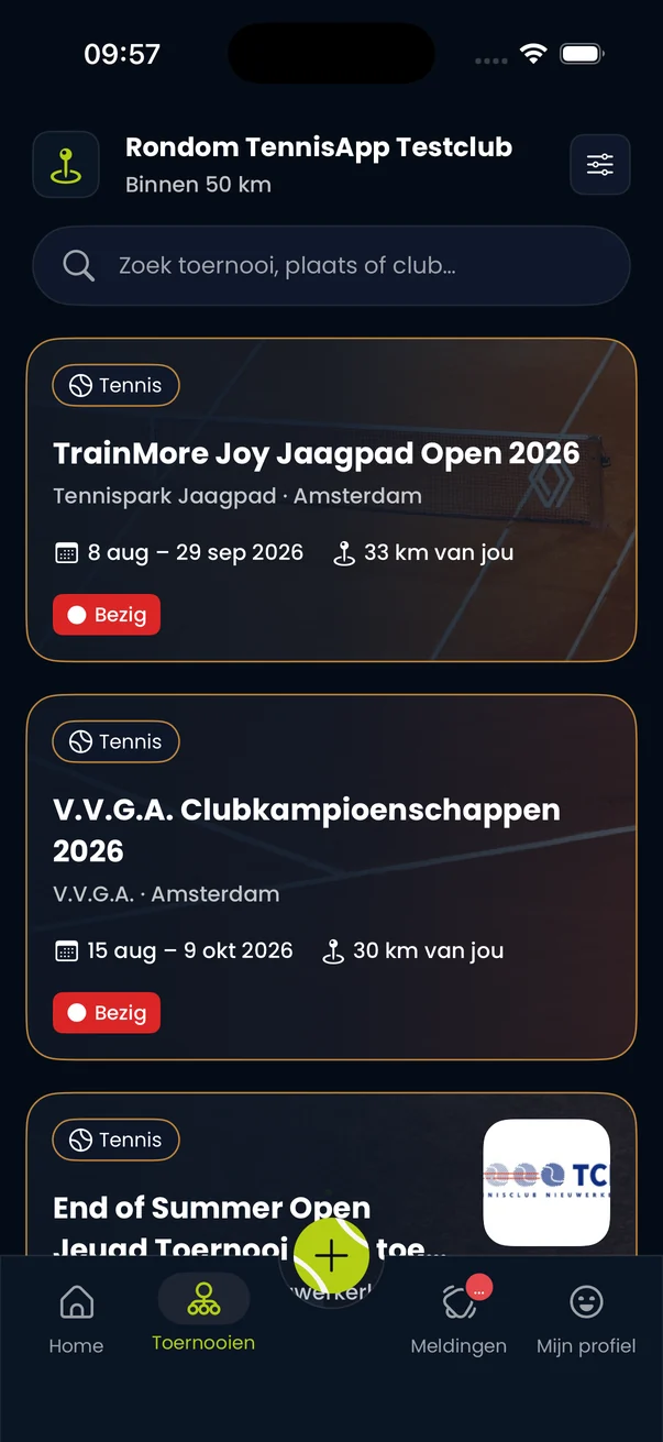Toernooien bij je club in de buurt